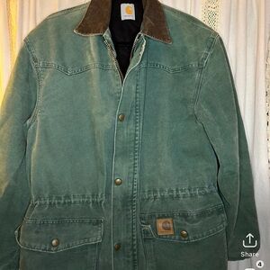 Carhartt Green Duck Canvas Jacket with Brown Corduroy Collar